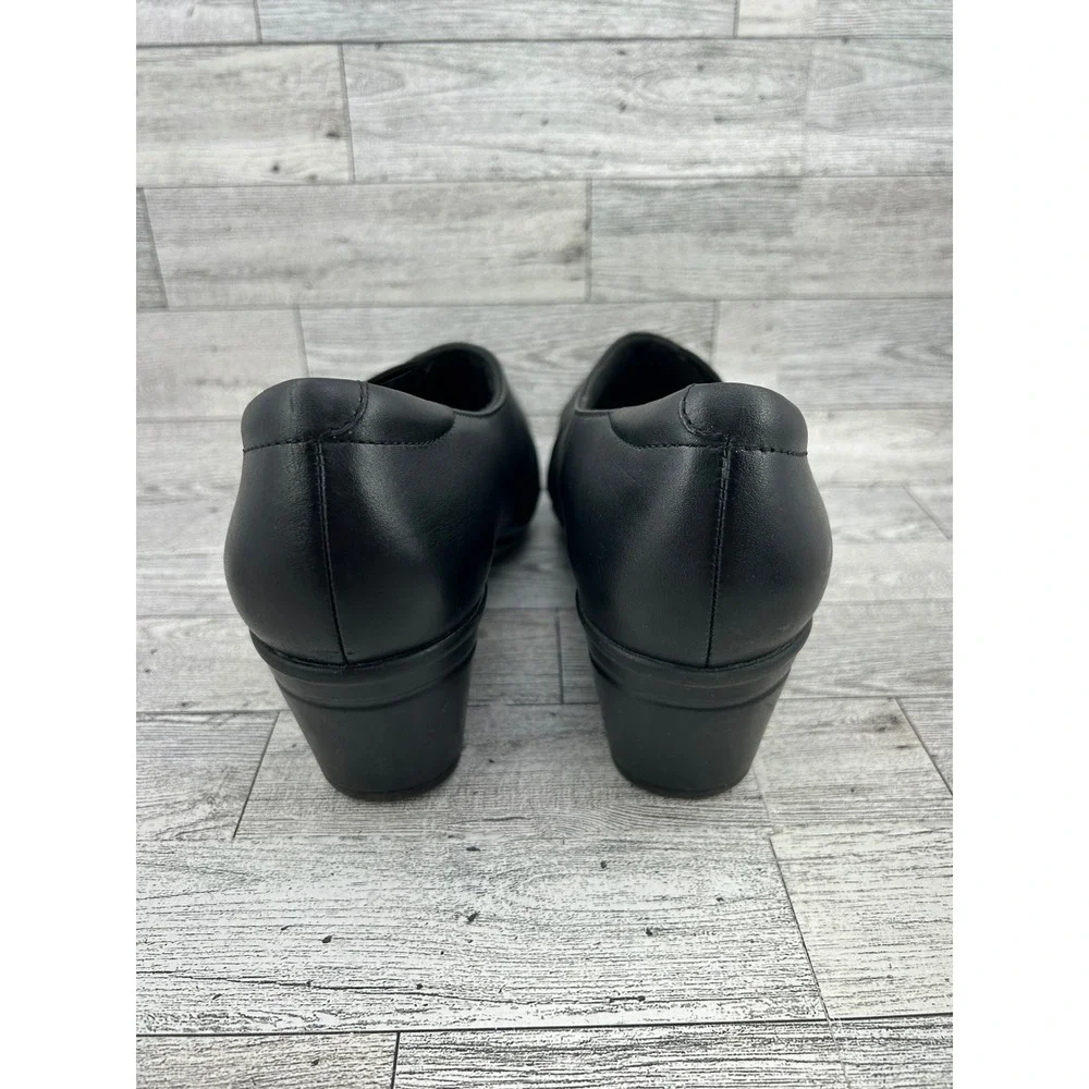 Clarks Collection Women Black Leather Slip On Block Heel Shoes Size‎ 9.5M